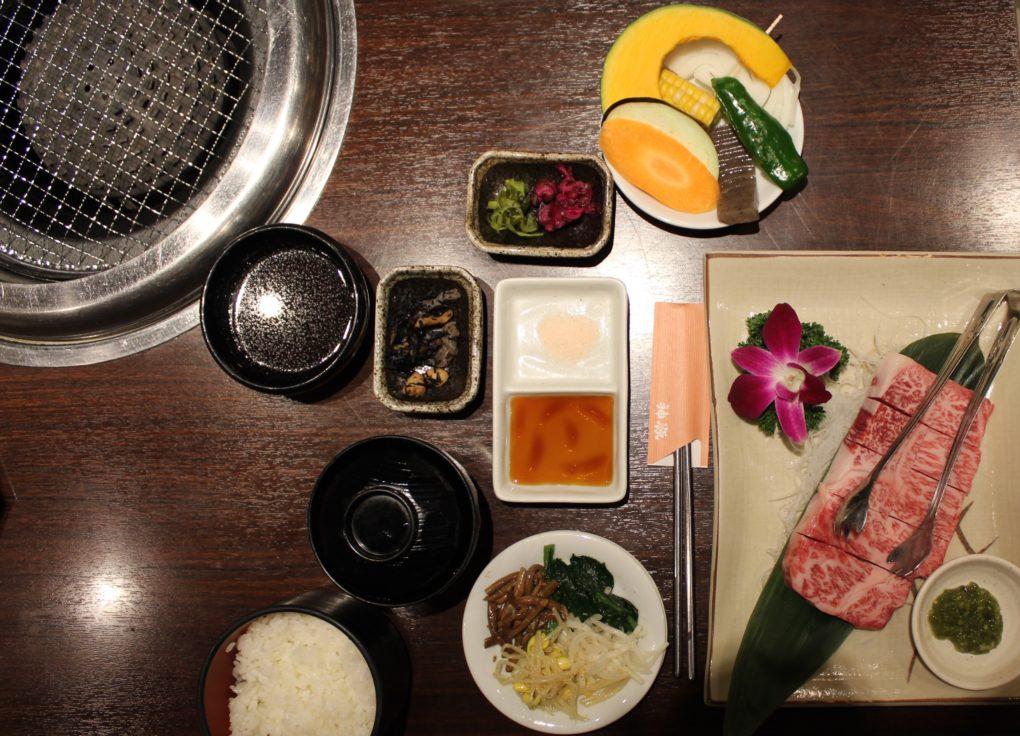 Affordable Kobe beef in Kobe overhead shot of meal
