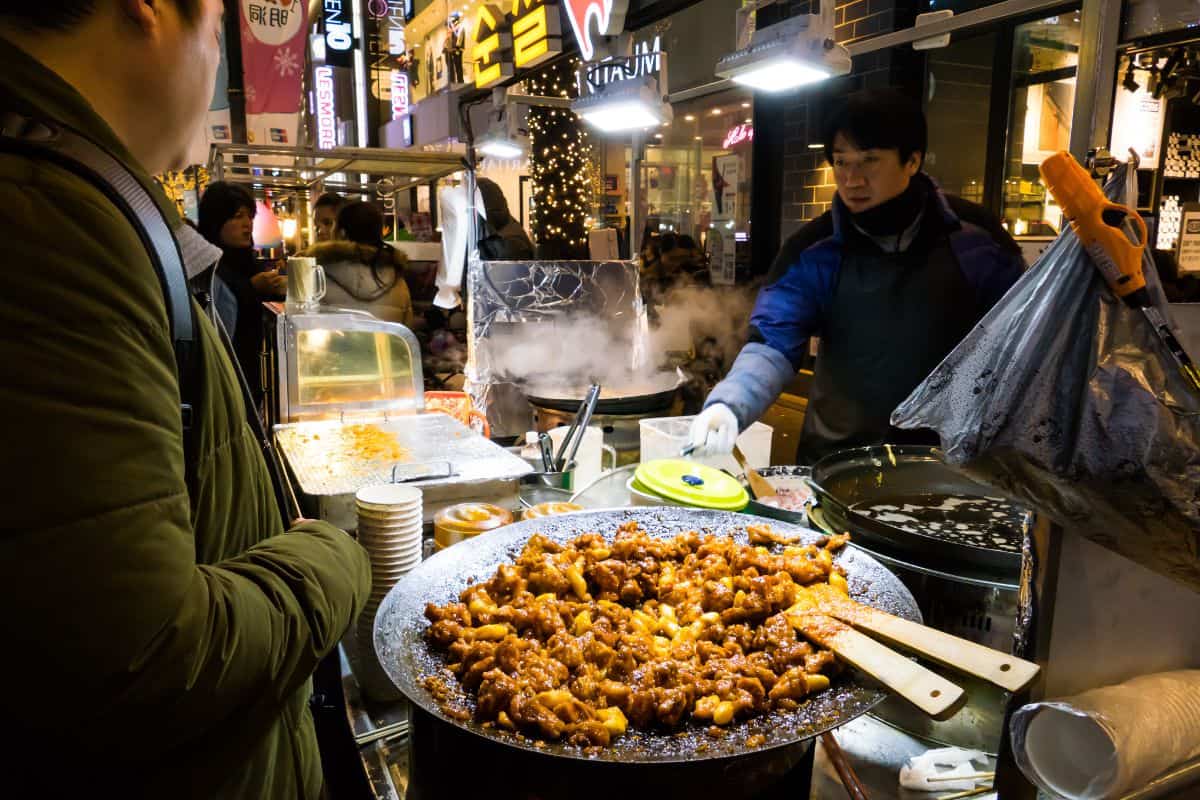 Street food stall at Myeongdong Market.