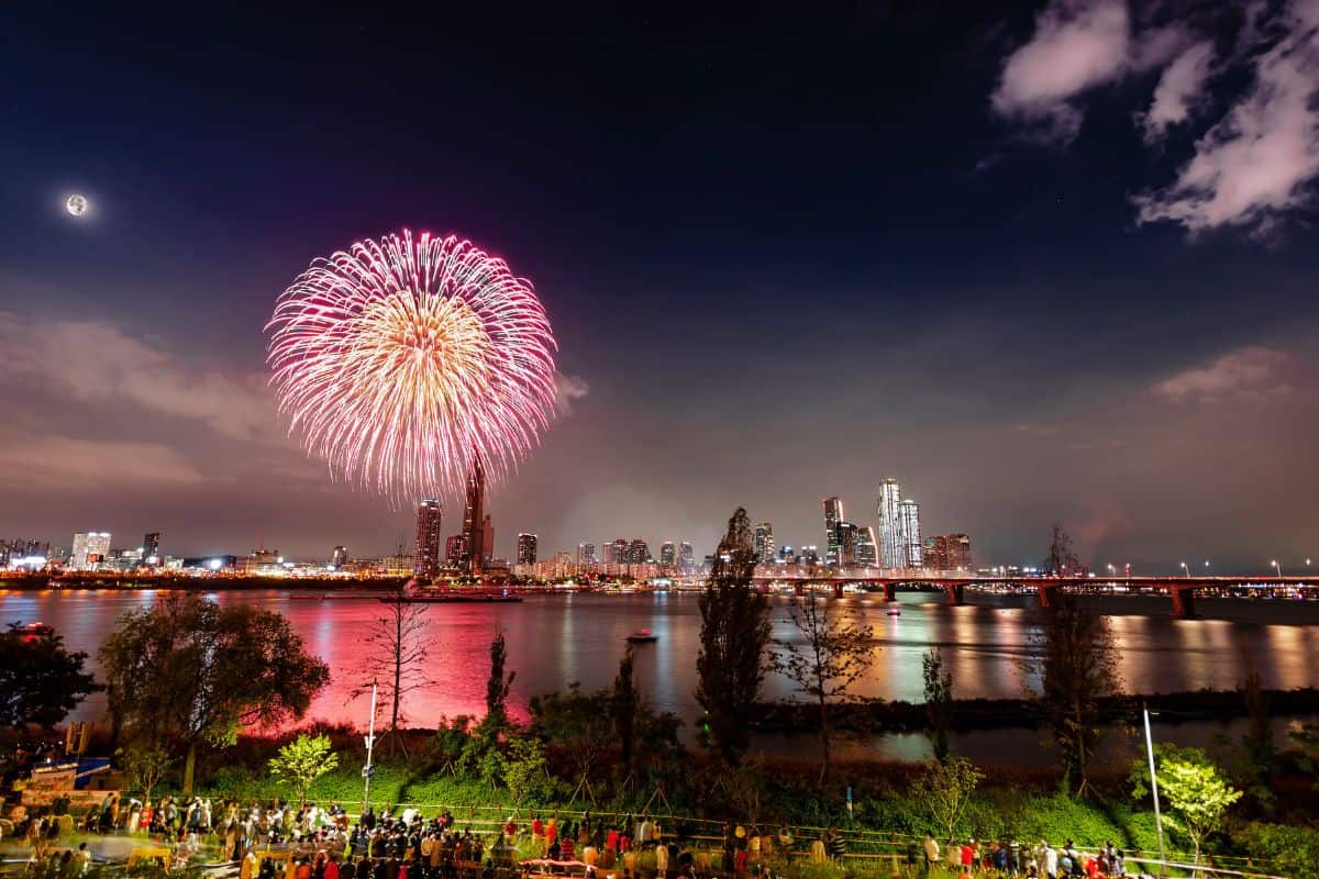 Bright fireworks in Seoul, South Korea.