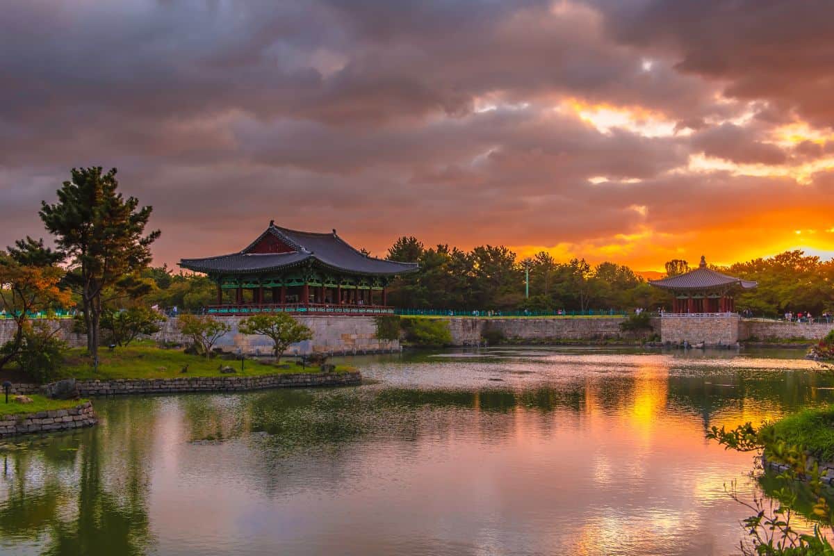 Gyeongju Donggung Palace and Wolji Pond during late afternoon, South Korea.