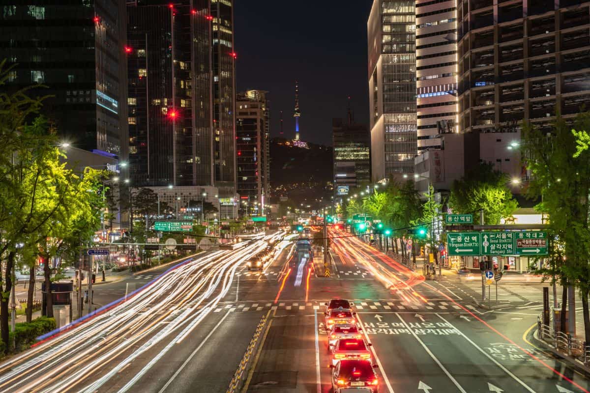 A timelapse image of traffic in Seoul, South Korea