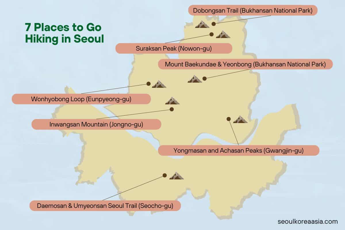 Hikers on a scenic trail in Seoul, South Korea.