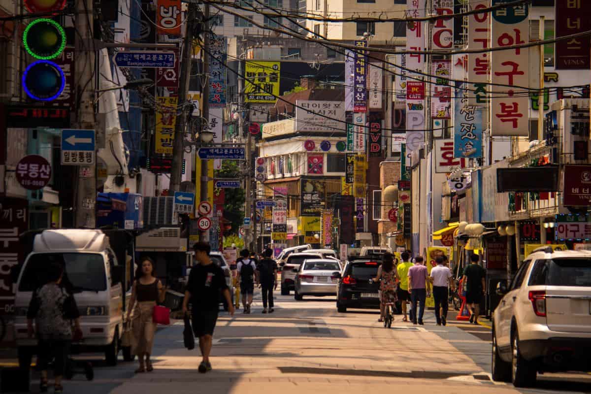 A busy street in Seoul.