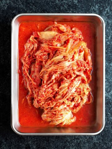 Rustic Korean fermented cabbage kimchi.