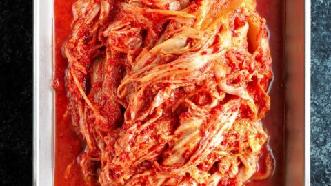 Rustic Korean fermented cabbage kimchi.