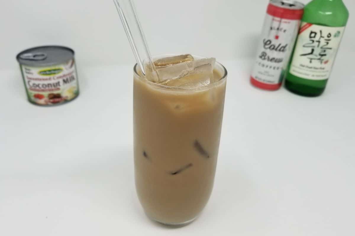 Iced Soju Coffee Cocktail in a glass.