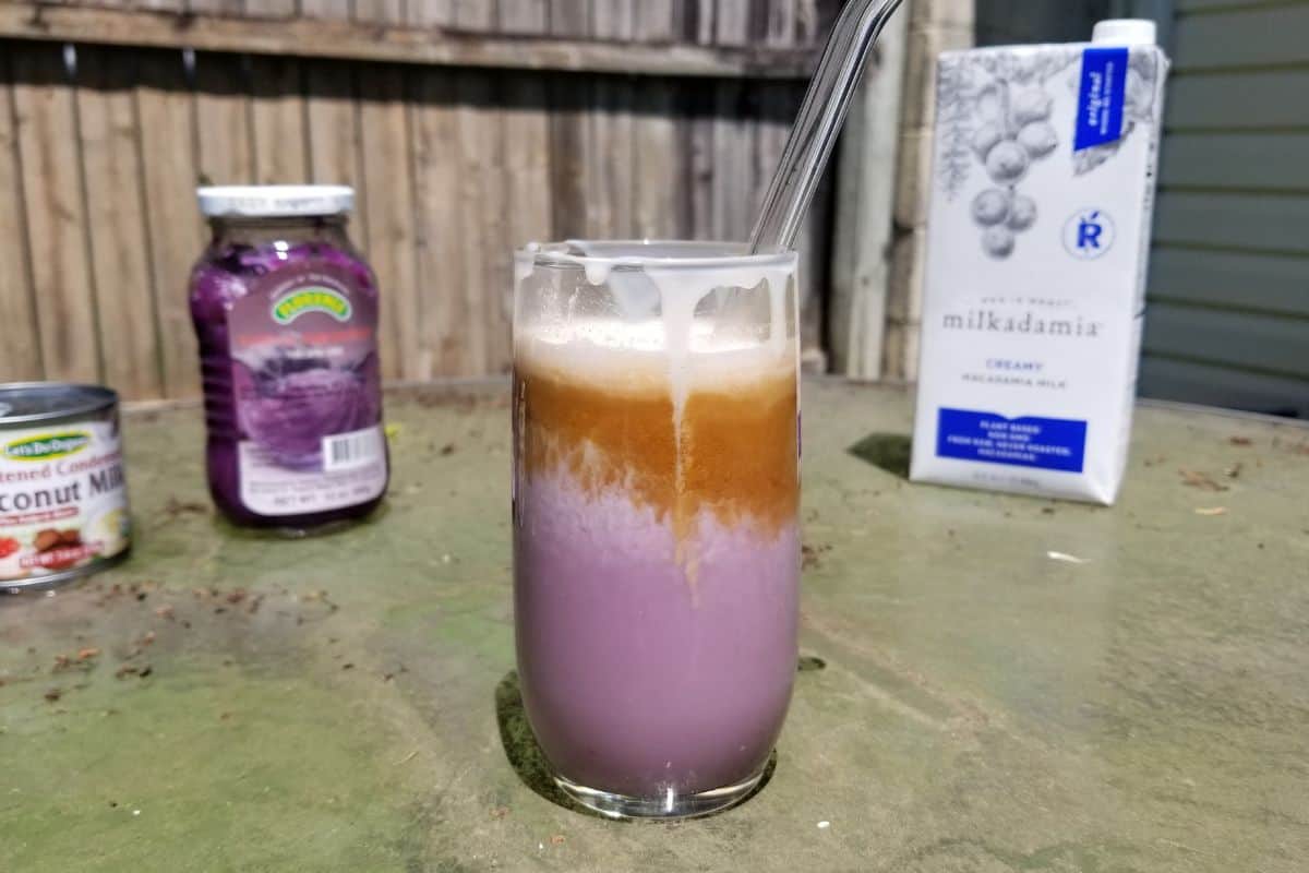 Ube and coffee milk drink.
