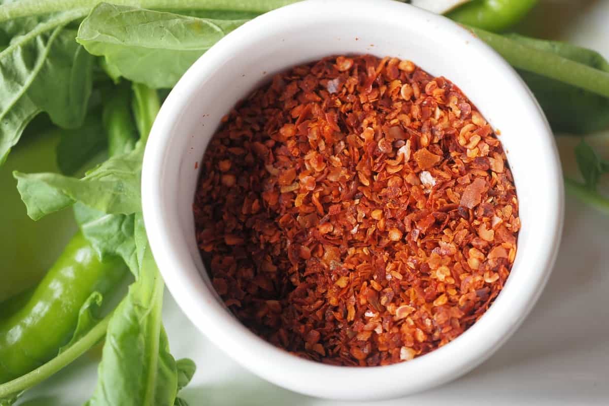 chili flakes in a bowl.