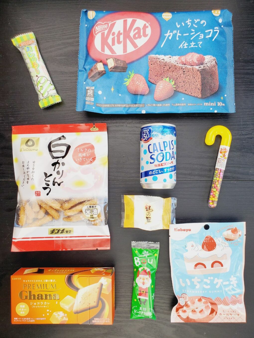 all of the sweet tokyo treats snacks laid out on the table.