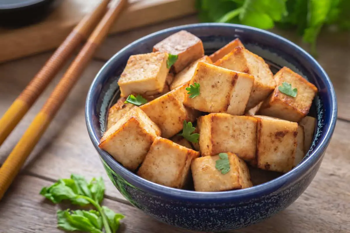 Fried tofu in a bowl.