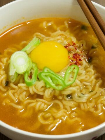 A bowl of instant Korean ramen.