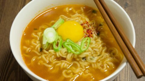 A bowl of instant Korean ramen.