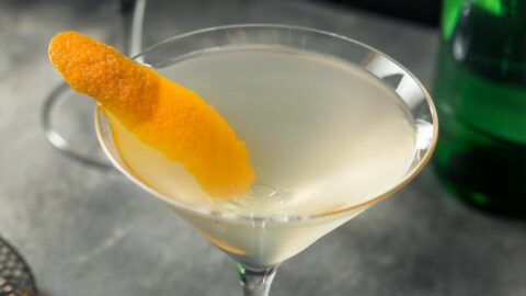 Refreshing Korean Soju With Orange Garnish.