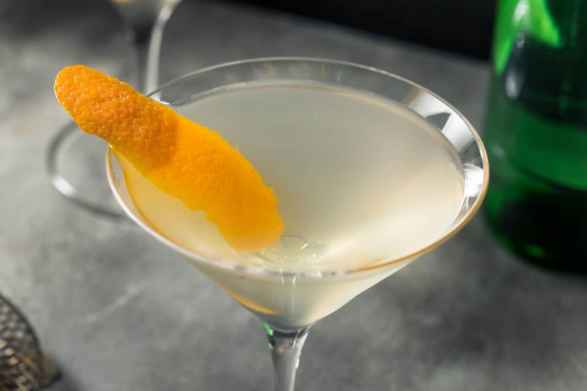 Refreshing Korean soju cocktail with orange garnish