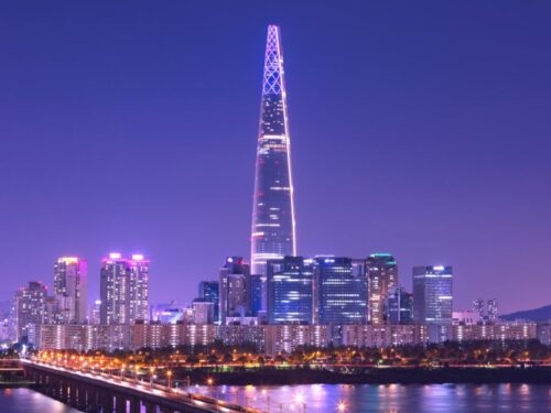 Seoul City Skyline at Han River with tower in Seoul South Korea.