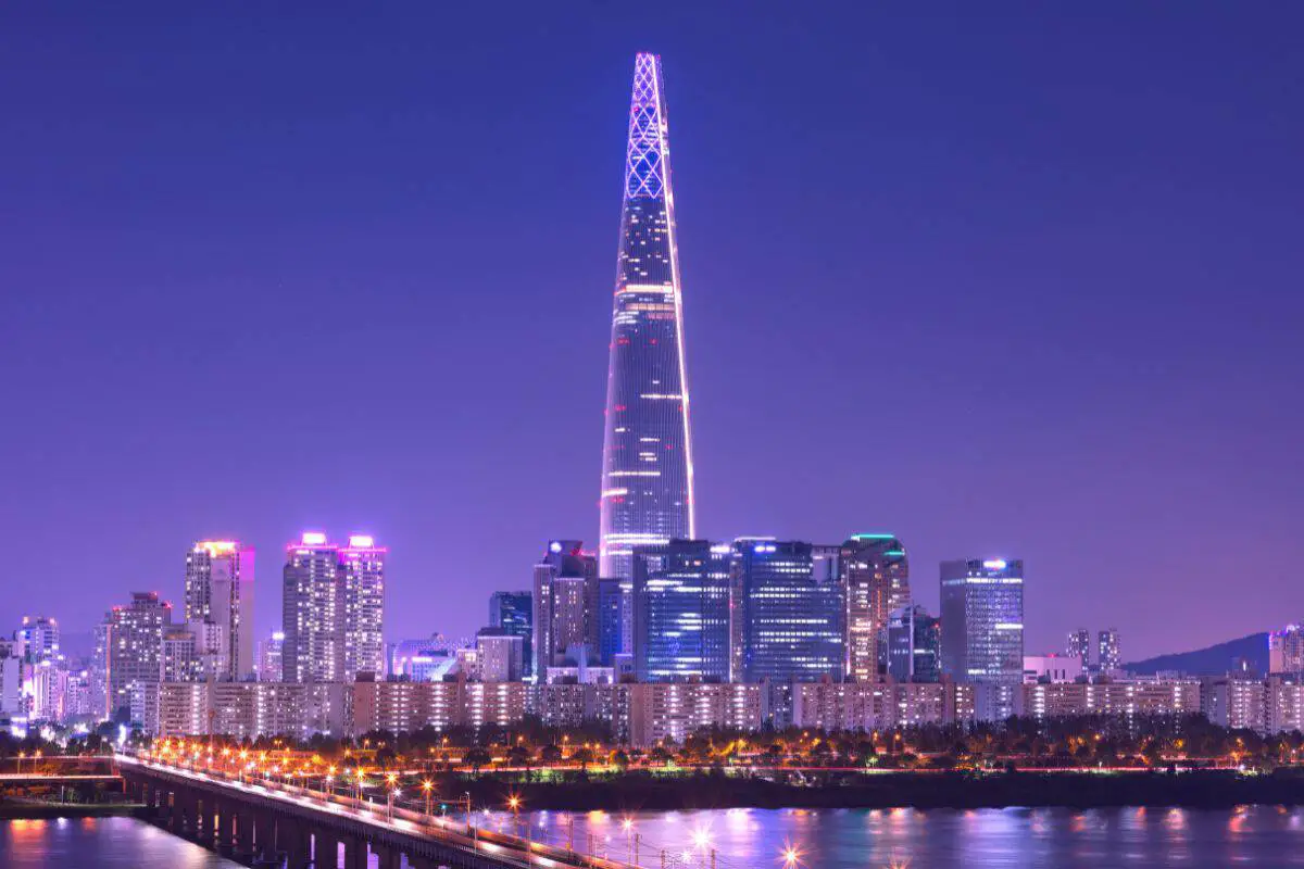 Seoul City Skyline at Han River with tower in Seoul South Korea.