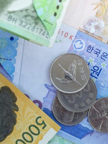 South Korean Won, bills and coins.
