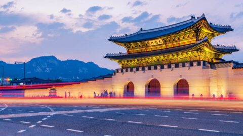 Outside Gyeongbokgung Palace in Seoul, South Korea.