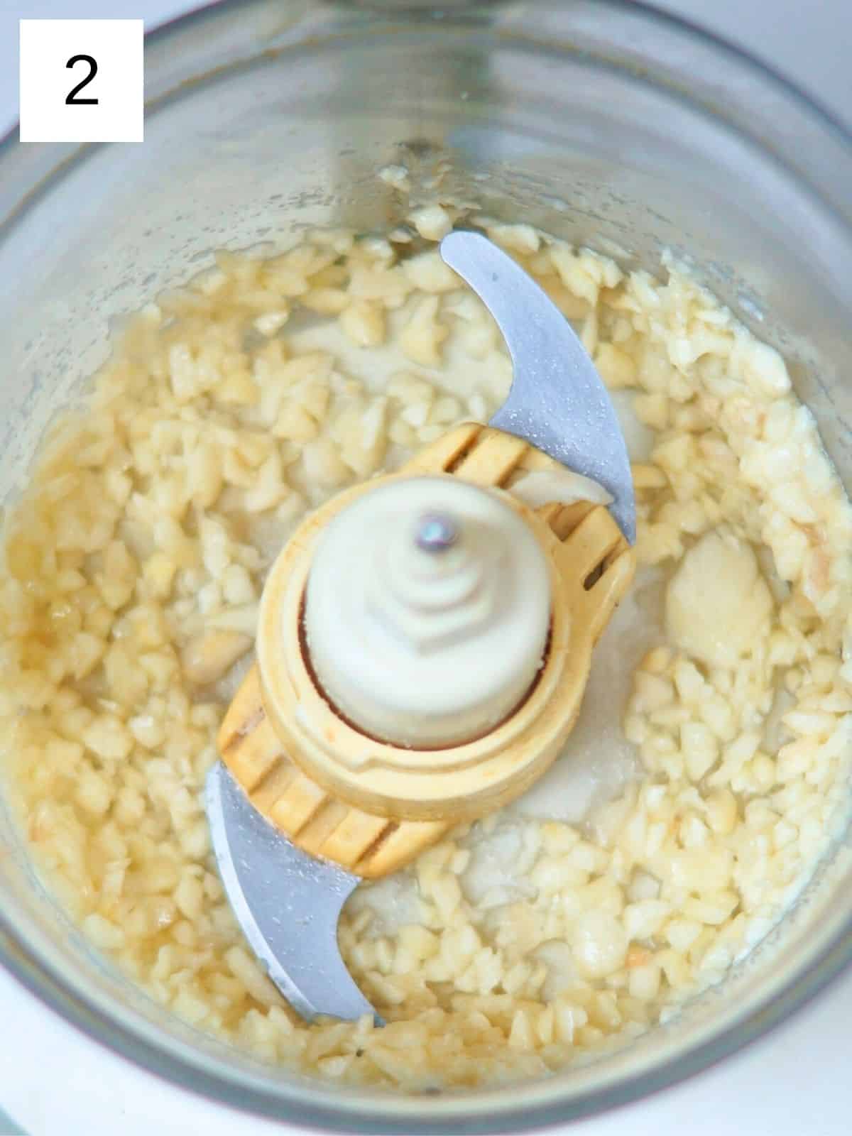 Garlic crushed in a food processor.