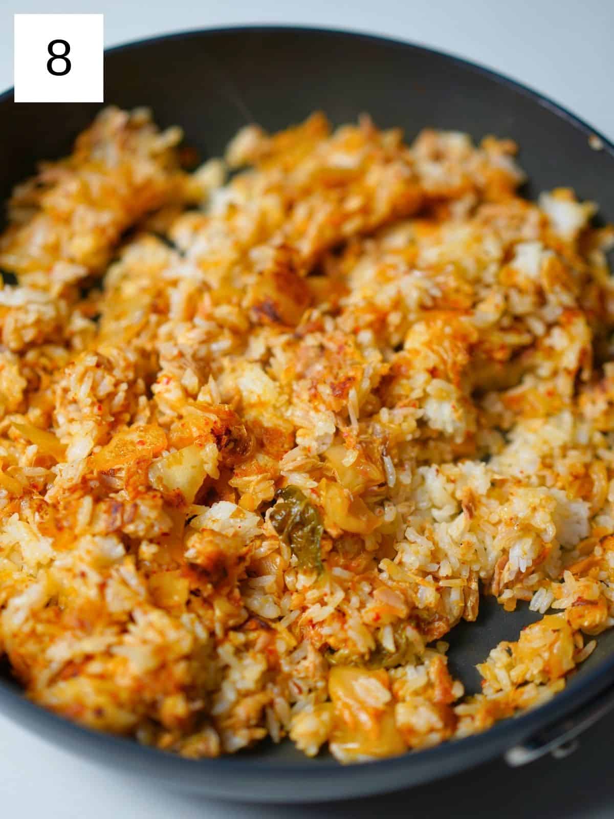 Kimchi fried rice on a plate.