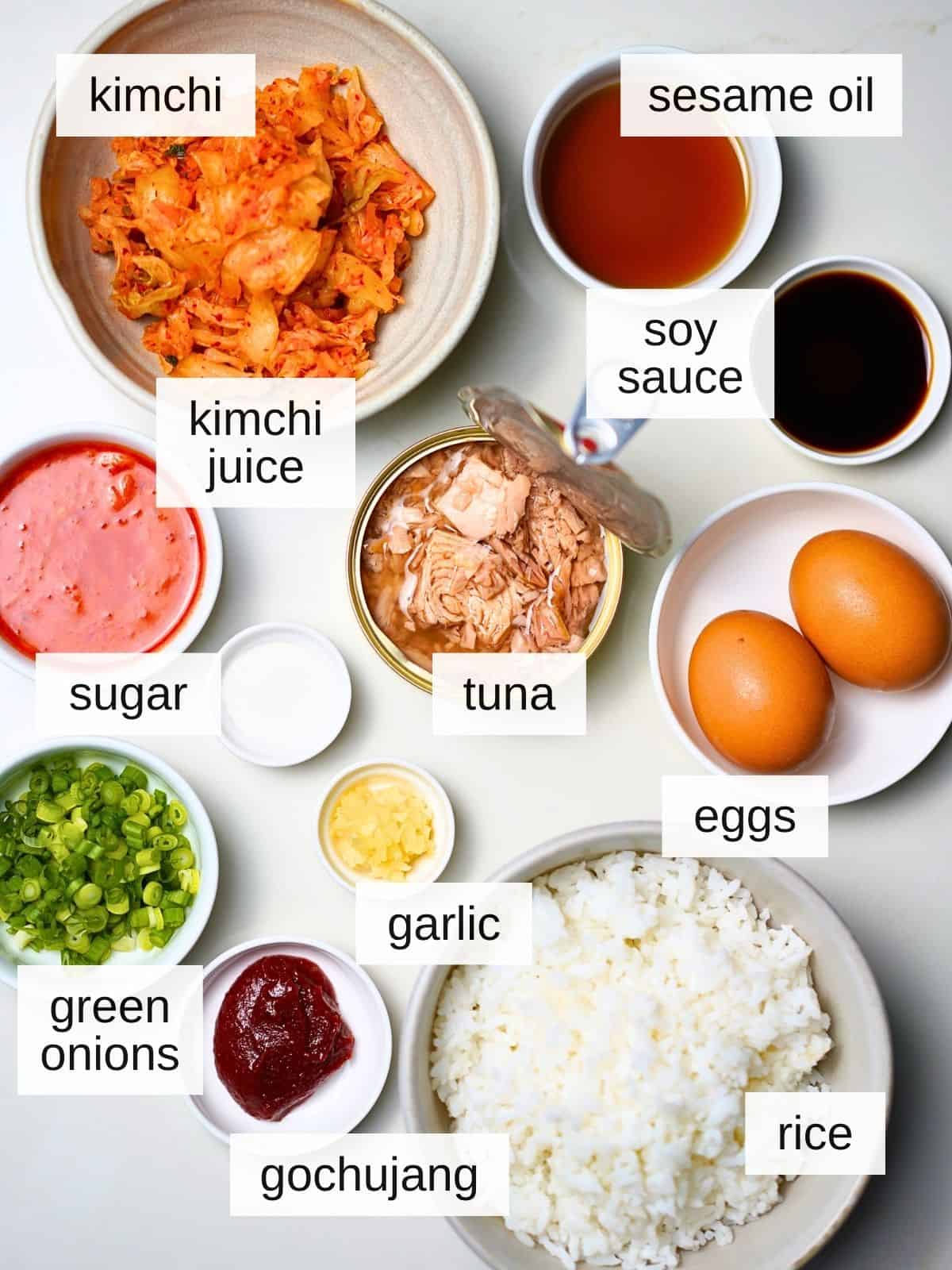 Kimchi fried rice ingredients.