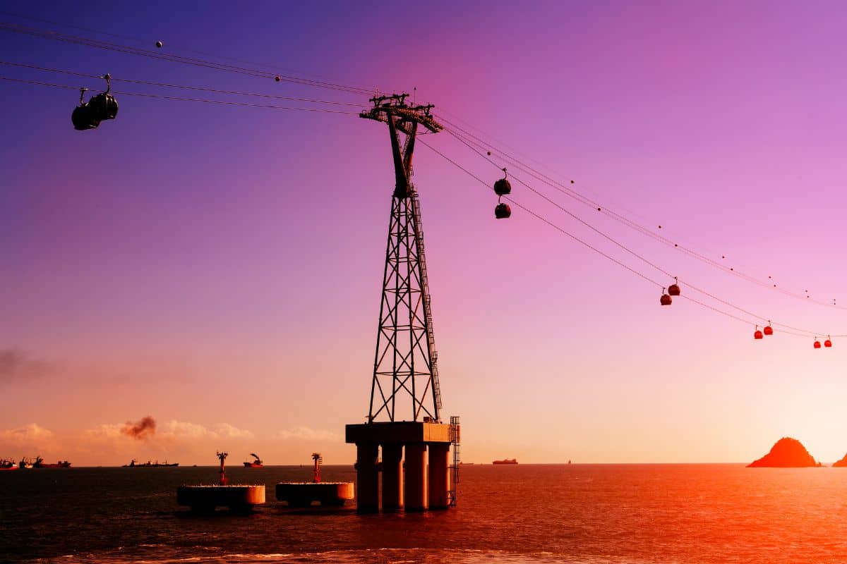 Songdo cable car at Busan, South Korea during sunset.