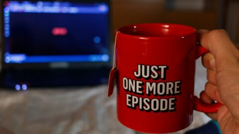 A mug and a laptop.