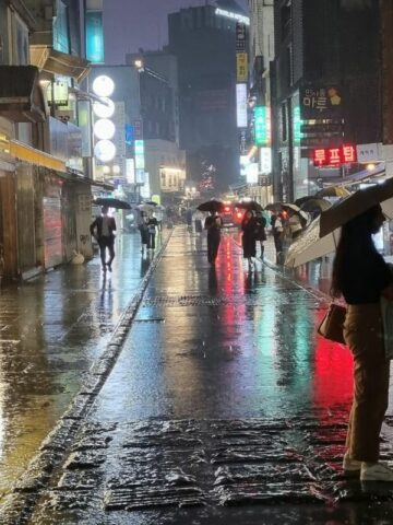 Rainy street, Insadong, South Korea.