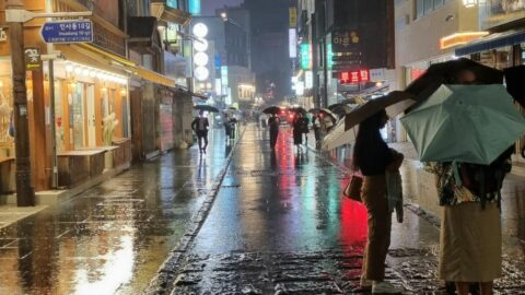 Rainy street, Insadong, South Korea.