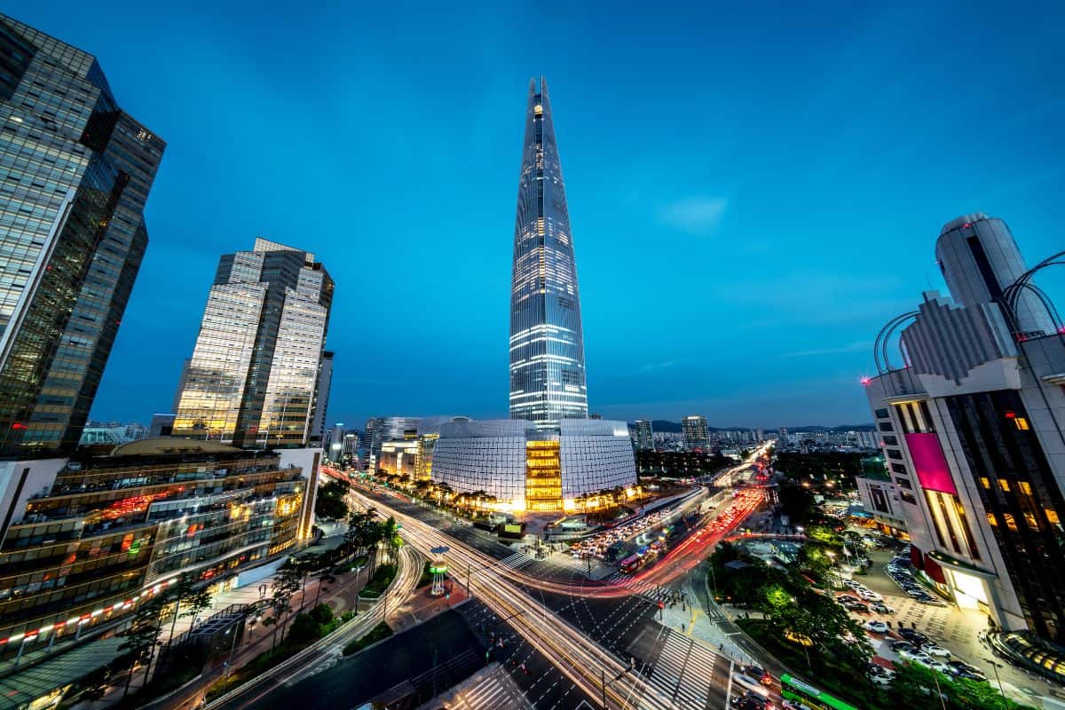 Seoul Songpagu Cityscape Skyscraper Lotte World Tower at Night.