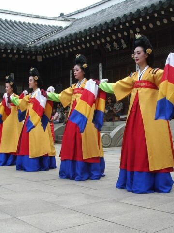 Women wearing hanbok during a traditional festival in South Korea.