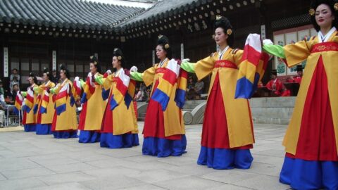 Women wearing hanbok during a traditional festival in South Korea.