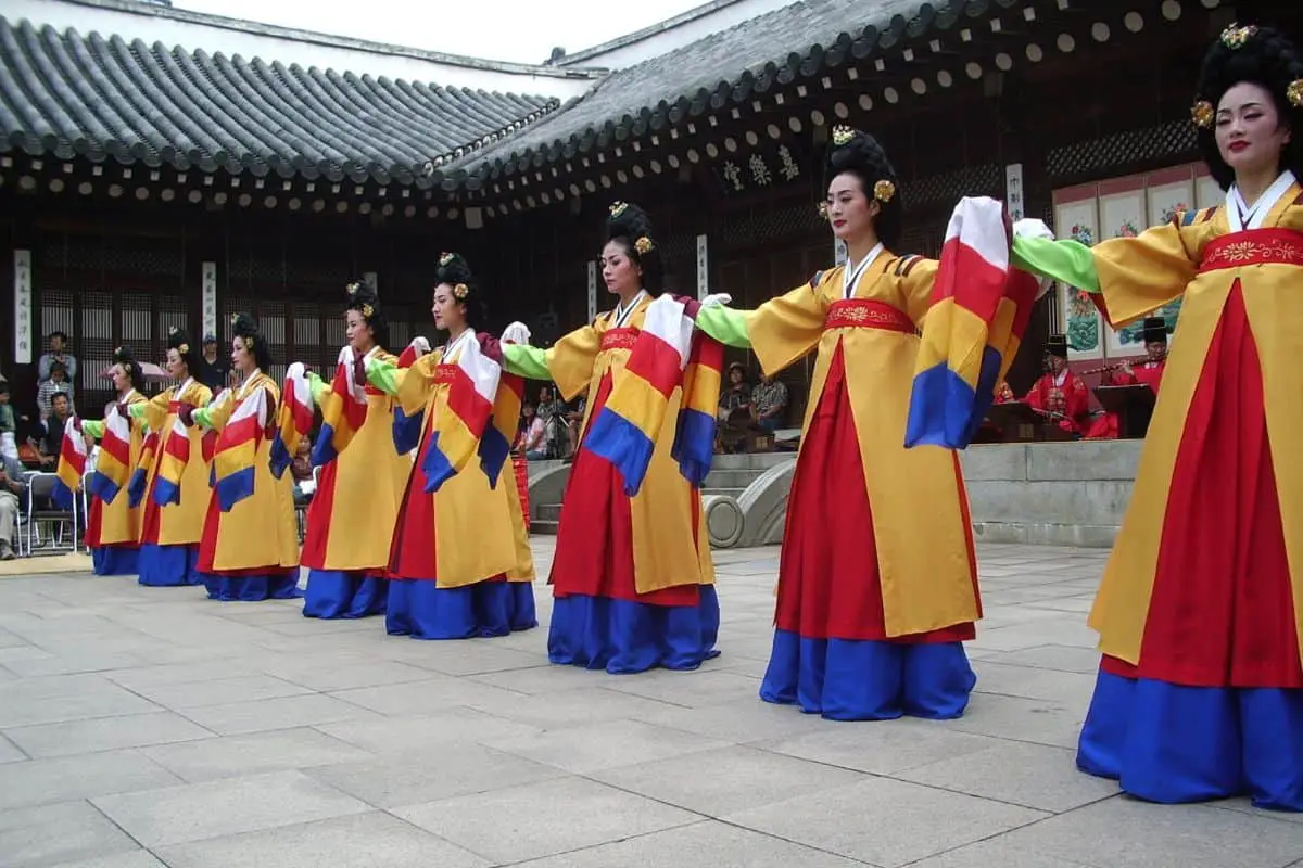 Women wearing hanbok during a traditional festival in South Korea.