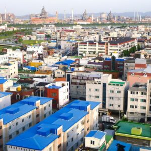 An aerial photo of Sokcho town, Korea.