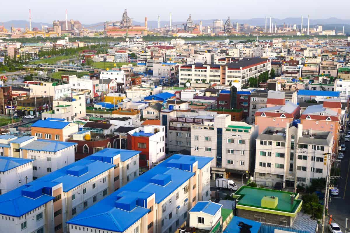 An aerial photo of Sokcho town, Korea.