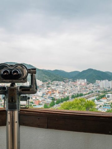 Suncheon City View from Jukdobong Park in Suncheon, Korea.
