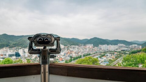 Suncheon City View from Jukdobong Park in Suncheon, Korea.