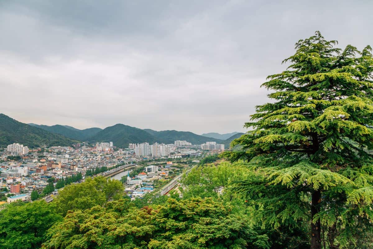 Suncheon city view from Jukdobong Park in Suncheon, Korea.