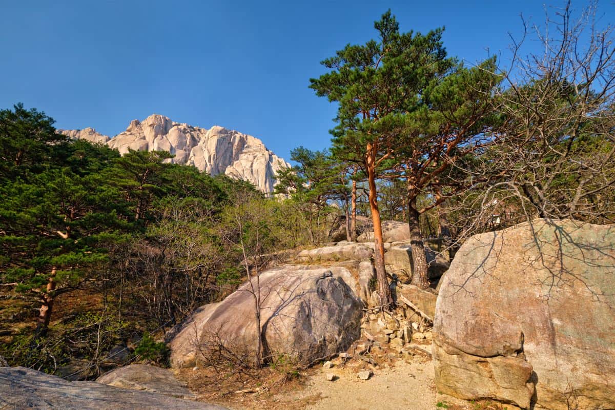 Ulsanbawi rock in Seoraksan National Park, South Korea.