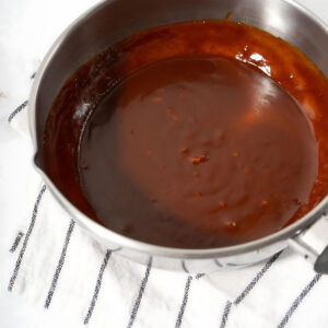 Homemade gochujang sauce in a pan.