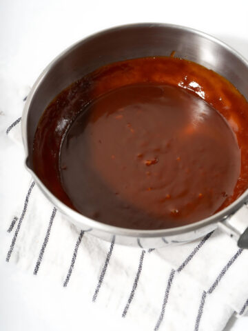 Homemade gochujang sauce in a pan.