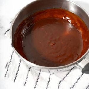 Homemade gochujang sauce in a pan.