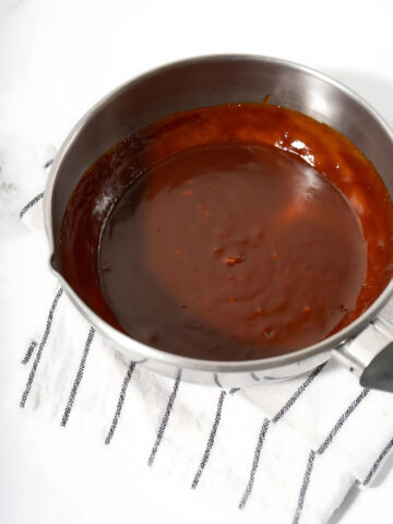 Homemade gochujang sauce in a pan.