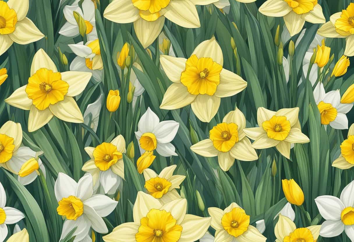 illustration image of a field of daffodils.