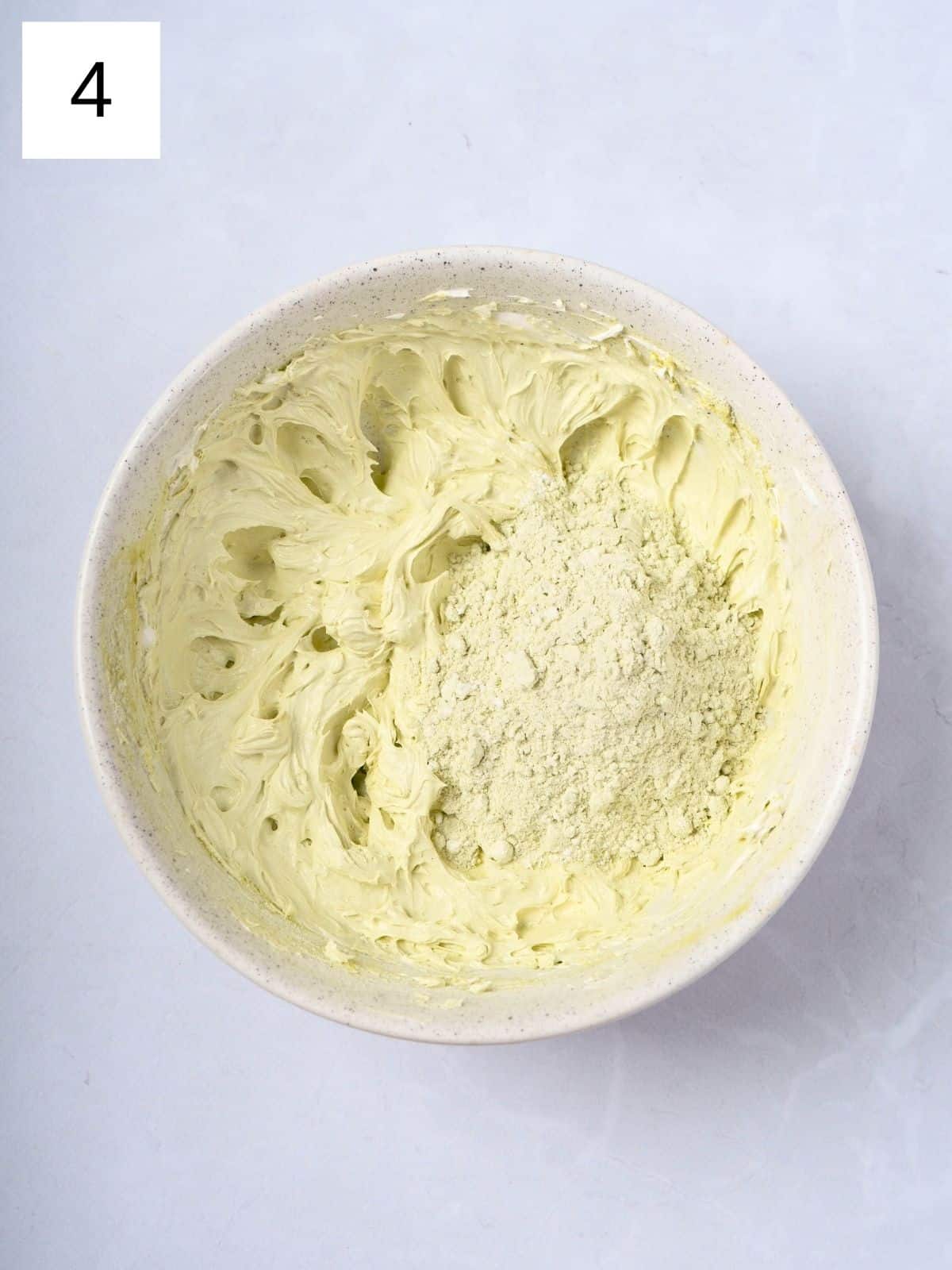 Mixed matcha mixture and whipped butter.