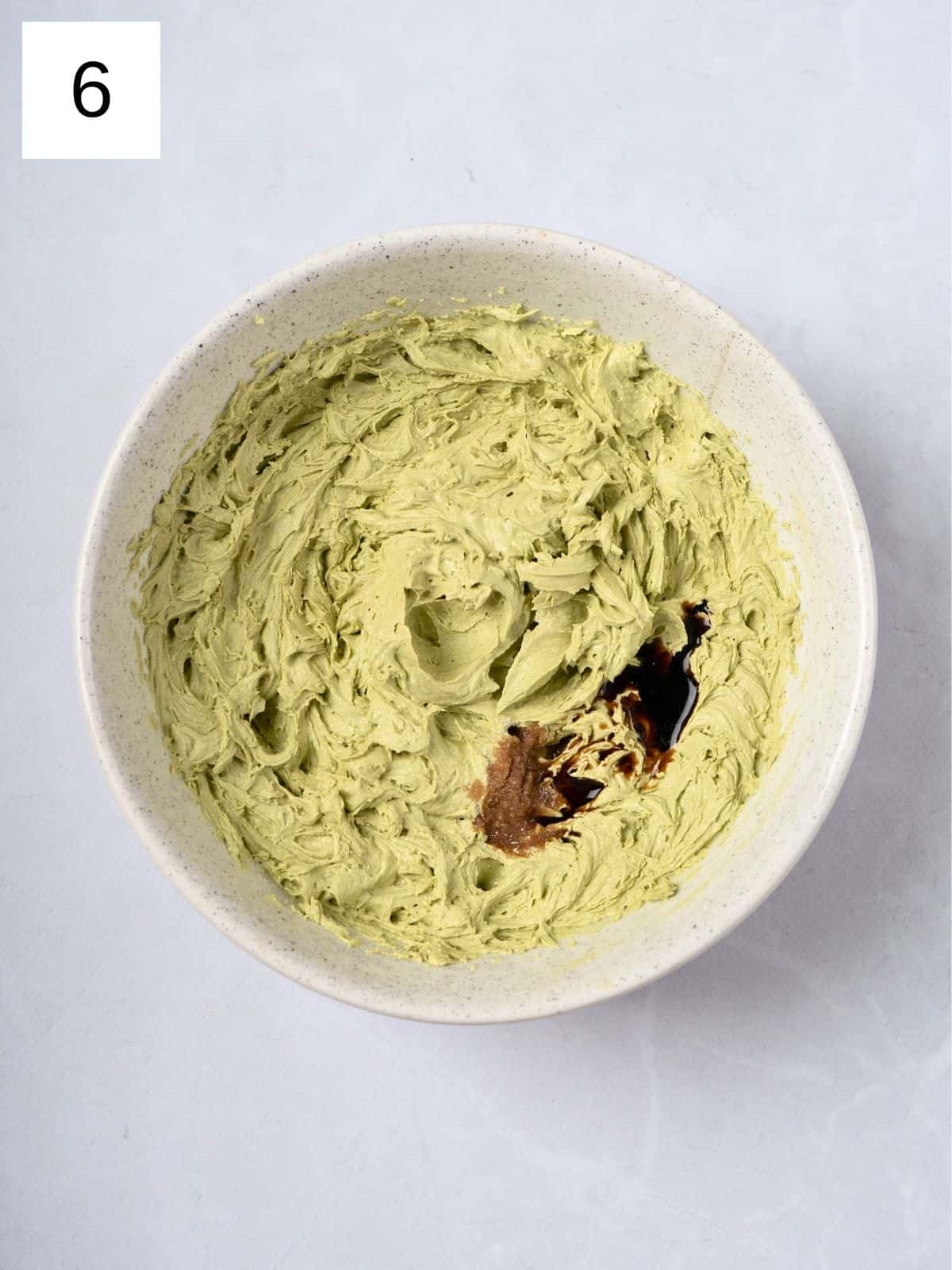 Matcha butter mixture with vanilla extract and brown sugar.