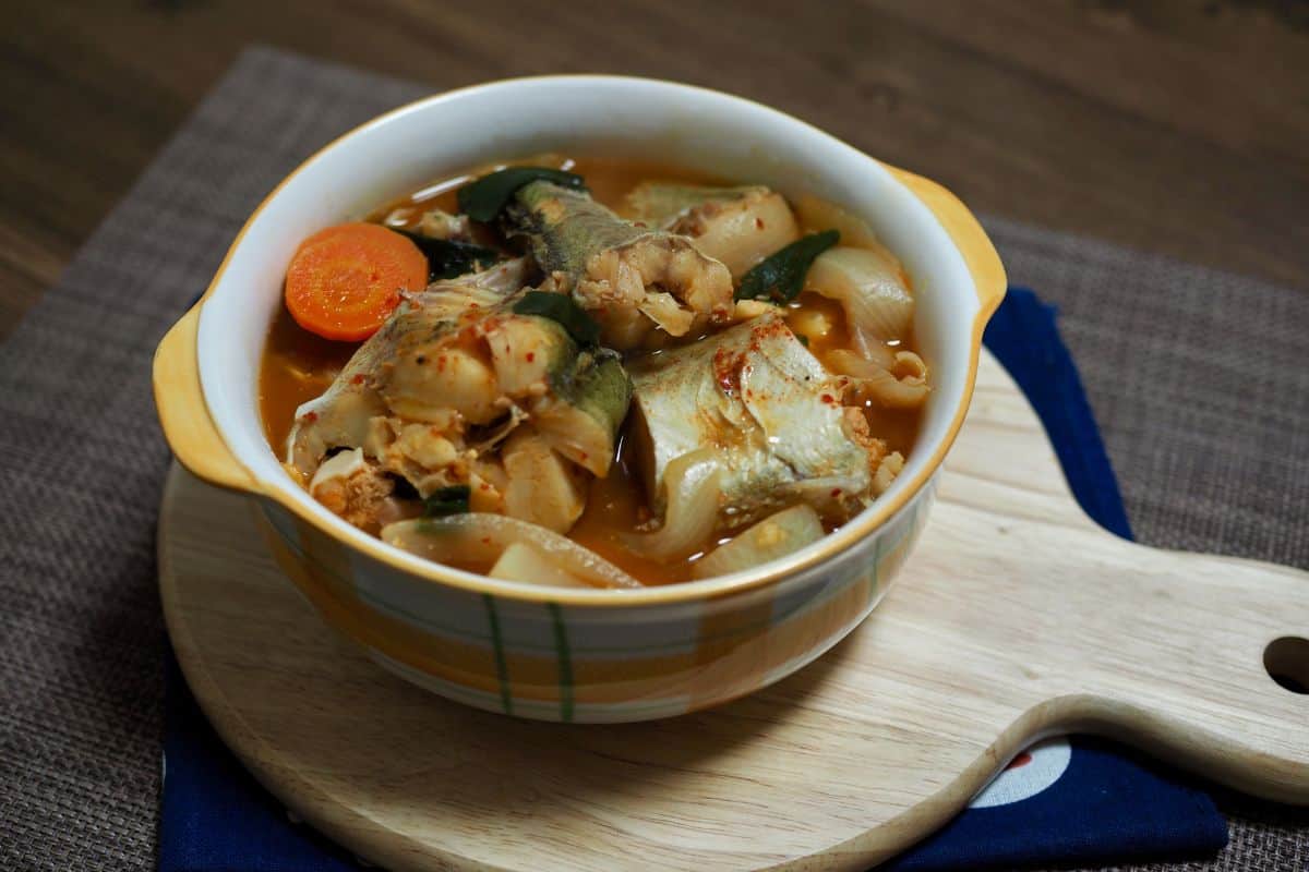 A bowl of spicy fish stew.