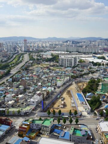 Aerial view of Gwangju City, South Korea.