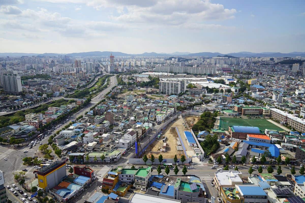 Aerial view of Gwangju City, South Korea.