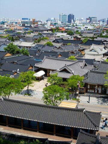 Aerial view of Jeonju Hanok Village, South Korea.